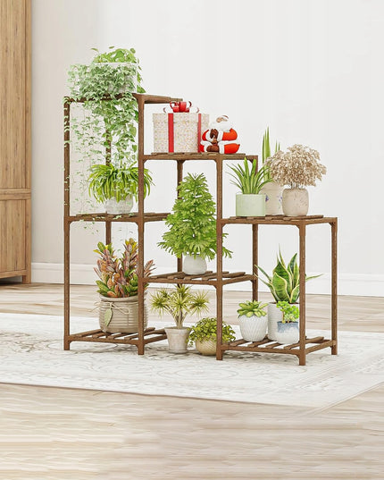 Medinis gėlių stovas, augalų ir vazonų laikiklis, 7 lentynų lentyna