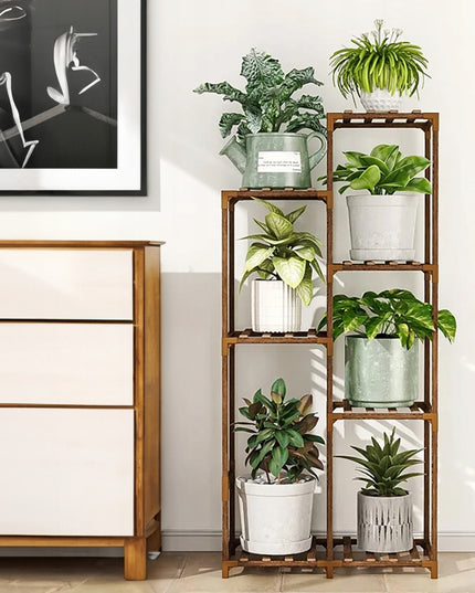 Medinis gėlių stovas, augalų ir vazonų laikiklis, 7 lentynų lentyna