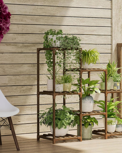 Medinis gėlių stovas, augalų ir vazonų laikiklis, 7 lentynų lentyna