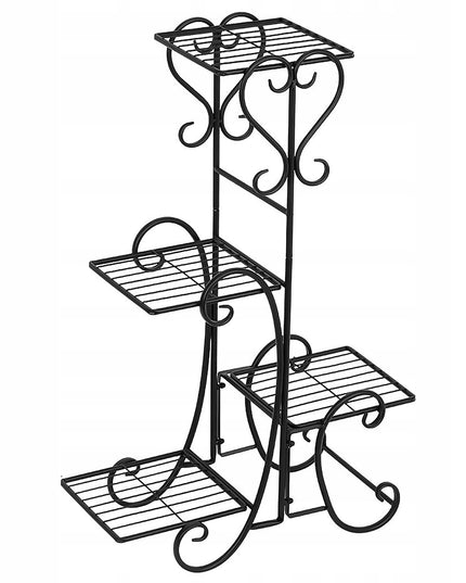 Juodas metalinis gėlių stovas su 4 lentynomis, vazonams ir augalams, lofto stiliaus