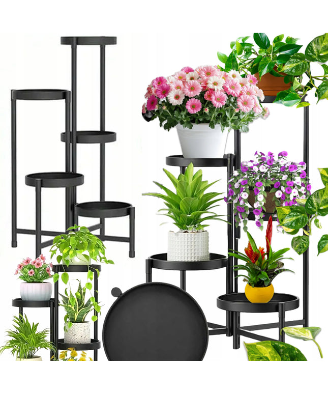 GALAXIA metalinis stovas gėlėms, 5 lentynos, 82 cm, juodas