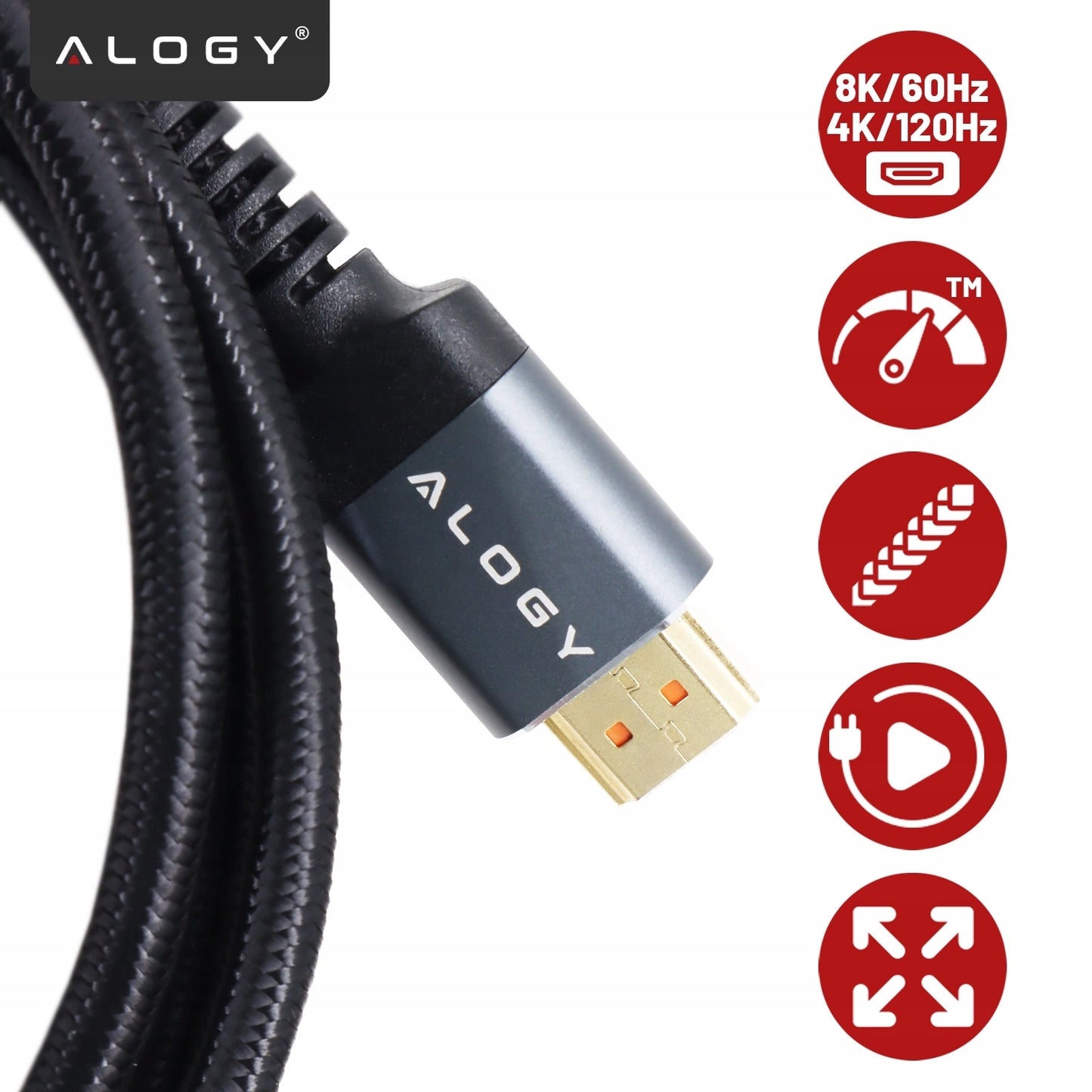 Tvirtas storas HDMI laidas - HDMI 2.1 8K 4K eARC ALOGY PREMIUM 2m 200