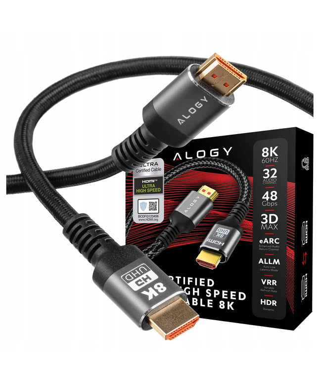 Tvirtas storas HDMI laidas - HDMI 2.1 8K 4K eARC ALOGY PREMIUM 2m 200