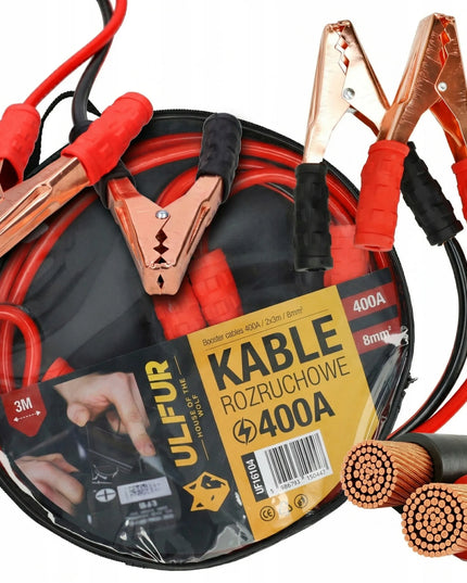 ULFUR užvedimo laidai akumuliatoriui, 400 A, 3 m, 8 mm², tvirti