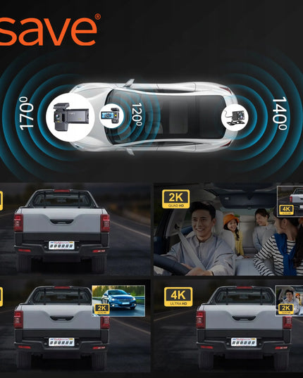 Automobilinė kamera Save A5S 4K su dviem kameromis, 170° matymo kampas, Wi-Fi