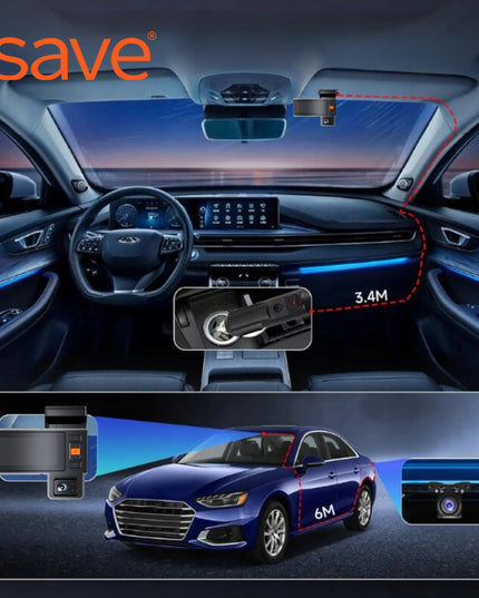 Automobilinė kamera Save A5S 4K su dviem kameromis, 170° matymo kampas, Wi-Fi
