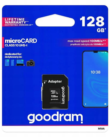Atminties kortelė GOODRAM microSD 128GB CLASS 10 UHS I 100MB/s su SD adapteriu