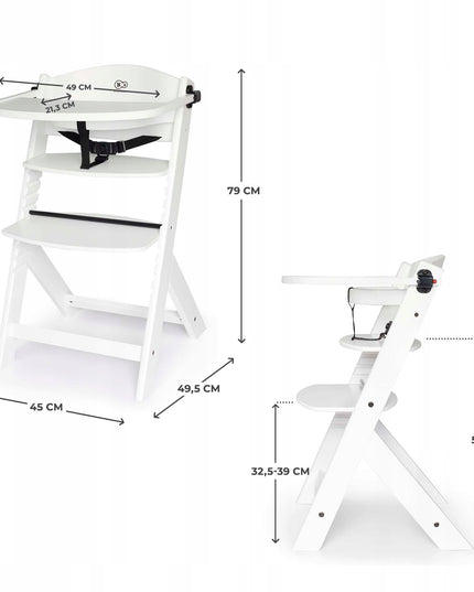 Kinderkraft Medinė Maitinimo Kėdutė 2in1 Vaikams ENOCK Balta