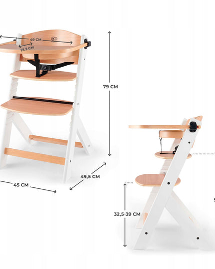 Kinderkraft Medinė Maitinimo Kėdutė 2in1 Vaikams ENOCK Balta