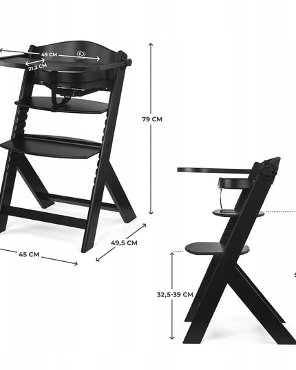 Kinderkraft Medinė Vaikiška Maitinimo Kėdutė 2-in-1 ENOCK Juoda