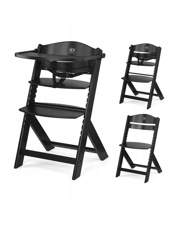 Kinderkraft Medinė Vaikiška Maitinimo Kėdutė 2-in-1 ENOCK Juoda
