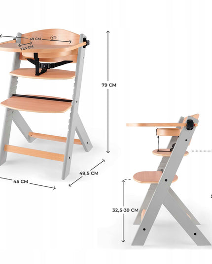 Kinderkraft Medinė Maitinimo Kėdutė 2in1 Vaikams ENOCK Pilka