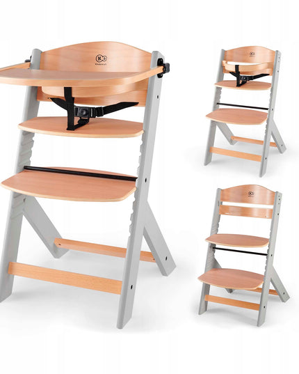 Kinderkraft Medinė Maitinimo Kėdutė 2in1 Vaikams ENOCK Pilka