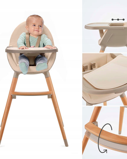 Kinderkraft Medinė maitinimo kėdutė 2in1 FINI 2 Smėlio