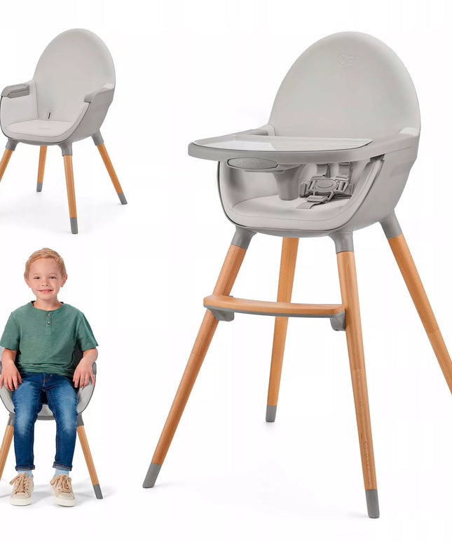 Kinderkraft medinė maitinimo kėdutė 2-in-1 FINI 2, pilka