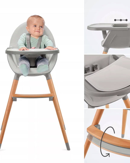 Kinderkraft medinė maitinimo kėdutė 2-in-1 FINI 2, pilka