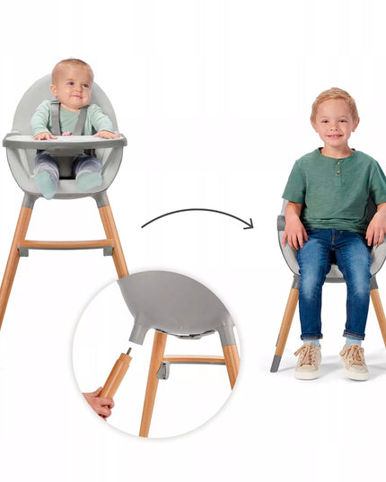 Kinderkraft medinė maitinimo kėdutė 2-in-1 FINI 2, pilka