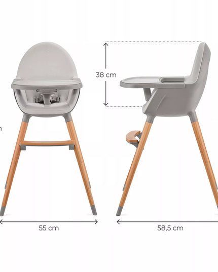 Kinderkraft medinė maitinimo kėdutė 2-in-1 FINI 2, pilka