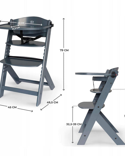 Vaikiška medinė maitinimo kėdutė ENOCK Tamsiai pilkas Kinderkraft