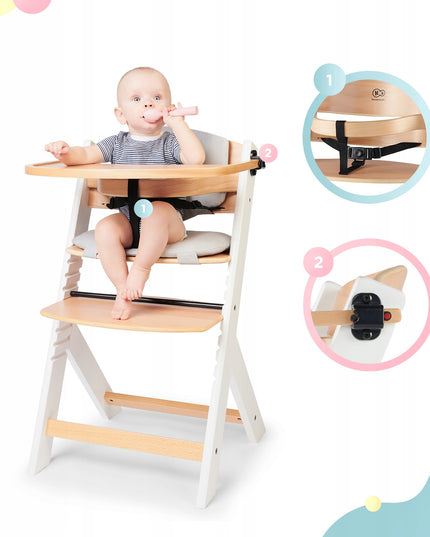 Kinderkraft Medinė 2in1 vaikiška kėdutė maitinimui su pagalvėle ENOCK Balta