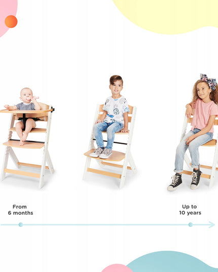 Kinderkraft Medinė 2in1 vaikiška kėdutė maitinimui su pagalvėle ENOCK Balta