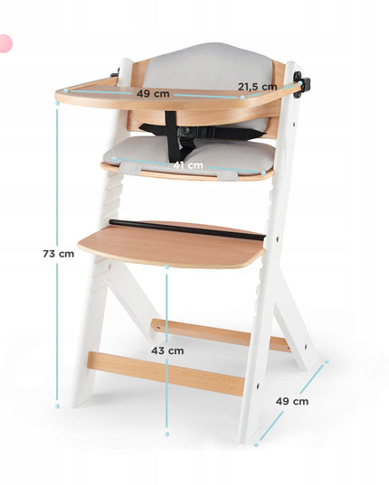 Kinderkraft Medinė 2in1 vaikiška kėdutė maitinimui su pagalvėle ENOCK Balta