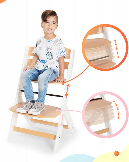 Kinderkraft Medinė 2in1 vaikiška kėdutė maitinimui su pagalvėle ENOCK Balta