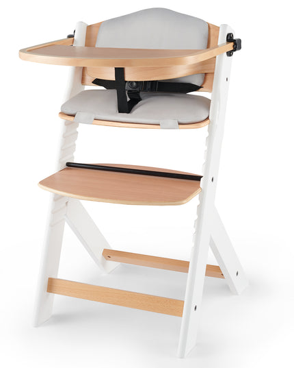 Kinderkraft Medinė 2in1 vaikiška kėdutė maitinimui su pagalvėle ENOCK Balta