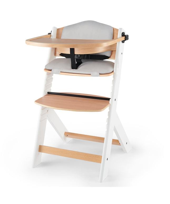 Kinderkraft Medinė 2in1 vaikiška kėdutė maitinimui su pagalvėle ENOCK Balta