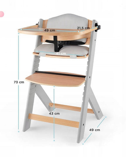 Kinderkraft Medinė Maitinimo Kėdutė 2in1 su Pagalve ENOCK Pilka