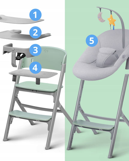 Kinderkraft 4in1 Vaikutis Maitinimo Kėdutė LIVY Supynėlė CALMEE Žalia