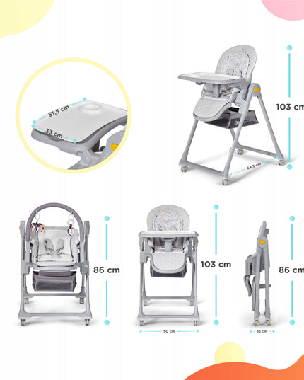 Kinderkraft Maitinimo kėdutė-gultukas 2in1 nuo 0-3 metų LASTREE Pilka