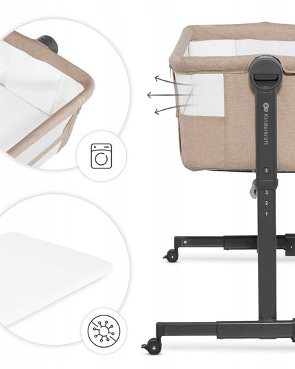 Kinderkraft Vaikiška kelioninė lovytė prie lovos NESTEE UP 2 smėlio spalvos