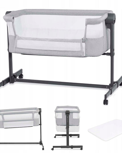 Kinderkraft vaikiškas kelioninis lopšys šalia lovos NESTEE UP 2 šviesiai pilkas