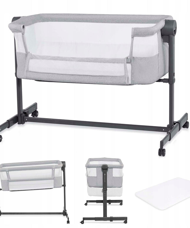 Kinderkraft vaikiškas kelioninis lopšys šalia lovos NESTEE UP 2 šviesiai pilkas