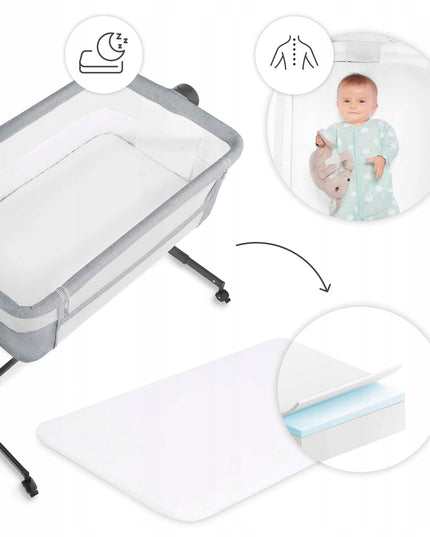 Kinderkraft vaikiškas kelioninis lopšys šalia lovos NESTEE UP 2 šviesiai pilkas