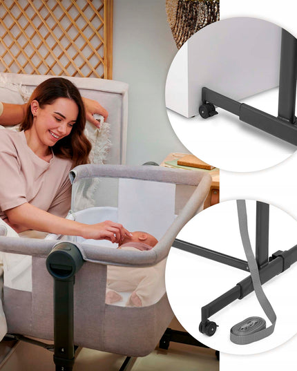 Kinderkraft vaikiškas kelioninis lopšys šalia lovos NESTEE UP 2 šviesiai pilkas