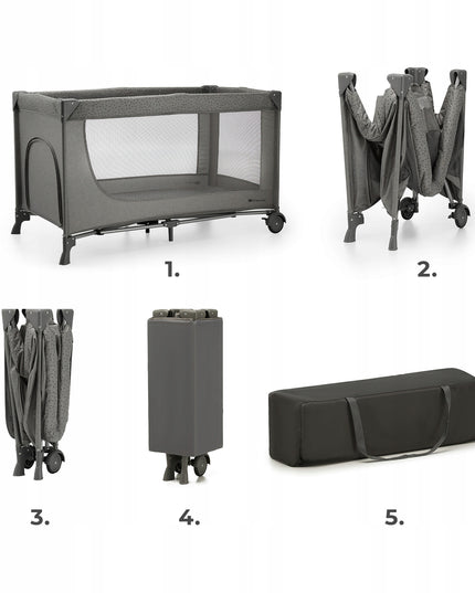 Kinderkraft Sulankstoma kelioninė lovytė 2in1 žaidimų aptvaras JOY 2 Pilka