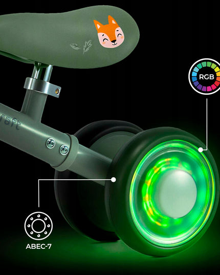 Kinderkraft Balansinis dviratukas CUTIE FLASH su keturiais šviečiančiais ratais, žalias