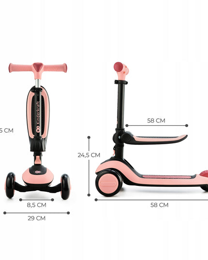 Kinderkraft 2in1 Triratukas, paspirtukas, važiavimo dviratukas HALLEY Rožinis