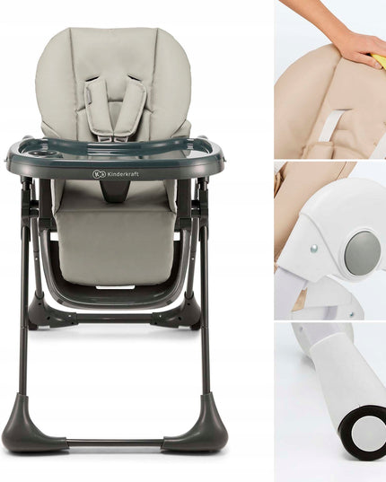 Kinderkraft Sulankstoma maitinimo kėdutė 2in1 0-14kg Gultukas TUMMIE Pilka