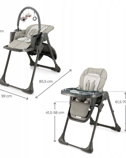 Kinderkraft Sulankstoma maitinimo kėdutė 2in1 0-14kg Gultukas TUMMIE Pilka