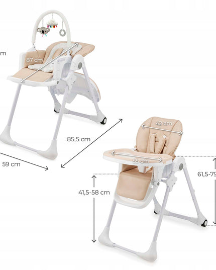 Kinderkraft Sulankstoma maitinimo kėdutė 2in1 gultukas TUMMIE Smėlio