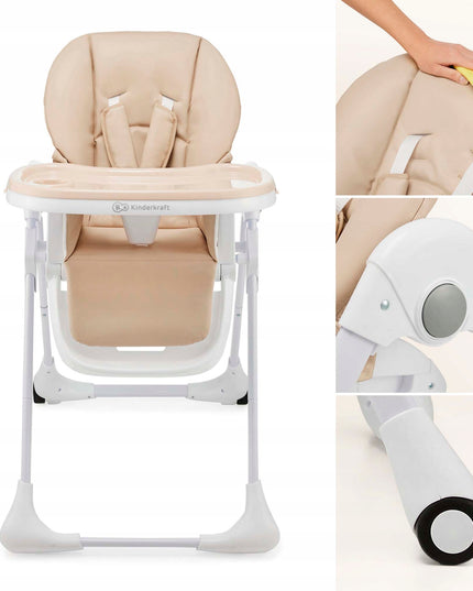 Kinderkraft Sulankstoma maitinimo kėdutė 2in1 gultukas TUMMIE Smėlio