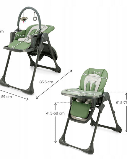 Kinderkraft Sulankstoma 2in1 maitinimo kėdutė ir gultukas TUMMIE Žalias