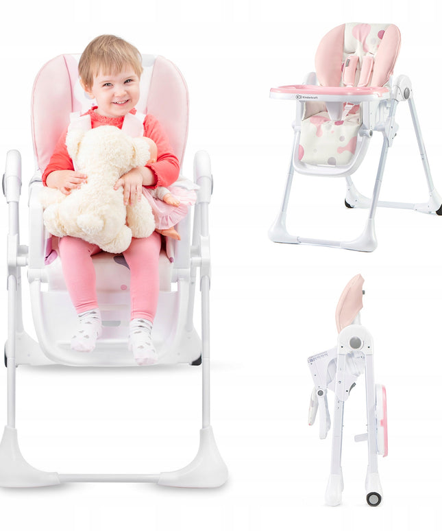 Kinderkraft Sulankstoma maitinimo kėdutė vaikams su ratukais YUMMY Rožinė
