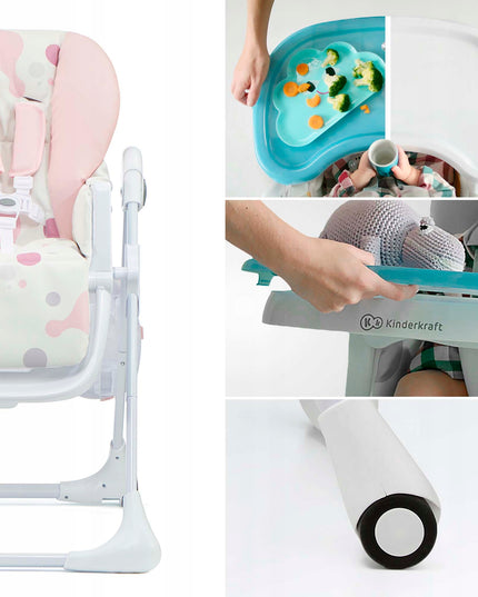 Kinderkraft Sulankstoma maitinimo kėdutė vaikams su ratukais YUMMY Rožinė
