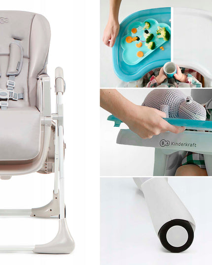 Kinderkraft Sulankstoma Vaikų Maitinimo Kėdutė su Ratukais YUMMY Pilka