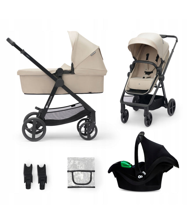 Kinderkraft Daugiafunkcis vežimėlis 3in1 su lopšiu NEWLY ir autokėdute MINK PRO, smėlio spalvos