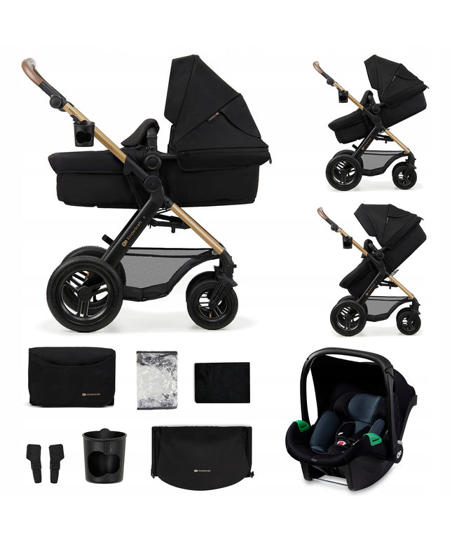 Kinderkraft Daugiafunkcis Vežimėlis 3in1 MOOV 2 AIR Automobilinė Kėdutė MINK PRO Juodas